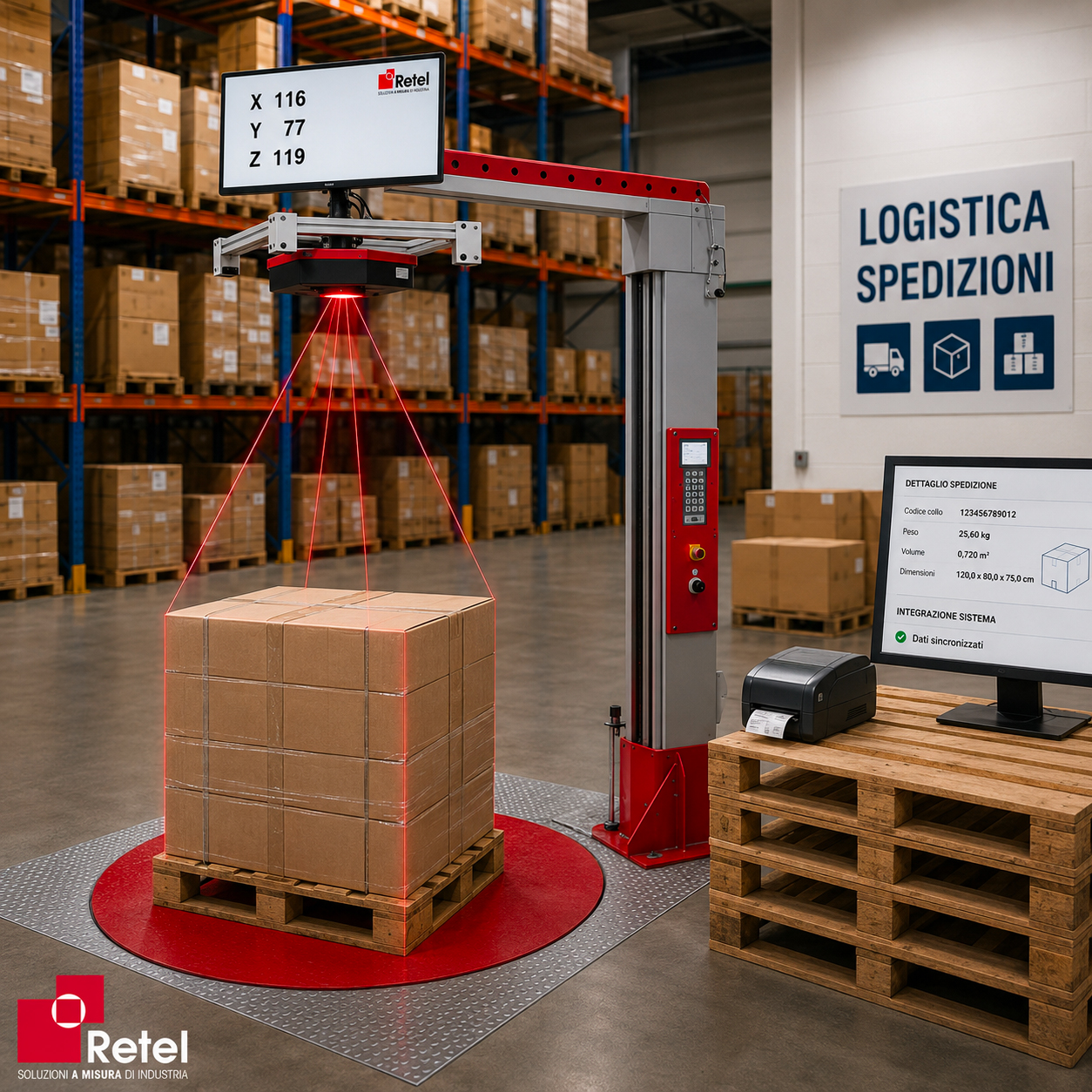 Bilancia volumetrica integrata con sistemi ERP e WMS per automazione magazzino